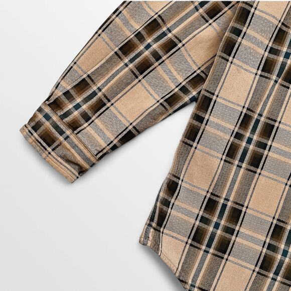 Carhartt Tartan Plaid Button Down Shirt Size XL Tall Work Brown Beige Tan Cotton - Picture 3 of 12